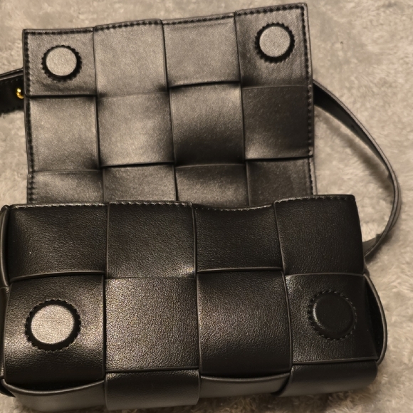 Black Woven Leather Candy Cassette Belt Bag - Picture 2 of 4
